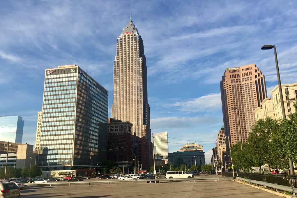 The Cleveland, Ohio skyline seen across the river.